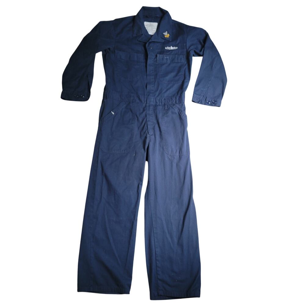 Navy Blue Mens 40S Utility Coveralls Military Polycotton Blend Patches Workwear
